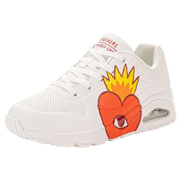 Tênis Feminino Ricardo Cavolo: Uno Flaming Heart Skechers 177956 BRANCO/VERMELHO 39