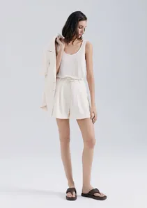 Shorts Feminino Cintura Alta Em Alfaiataria - Creme 038