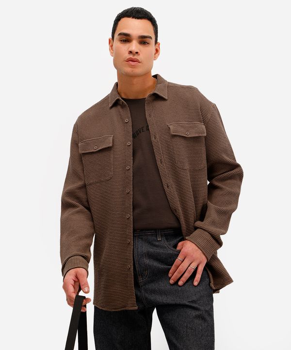 camisa masculina de algodão texturizada marrom M