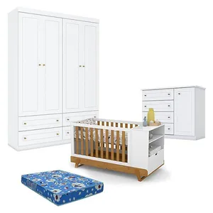 Quarto De Bebê Americano 4 Portas Com Berço Multifuncional Bkids Branco Freijó Eco Wood - Matic - Henn E Colchão Ortobom