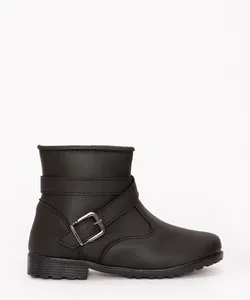 bota infantil de pu cano curto com fivela preto 28