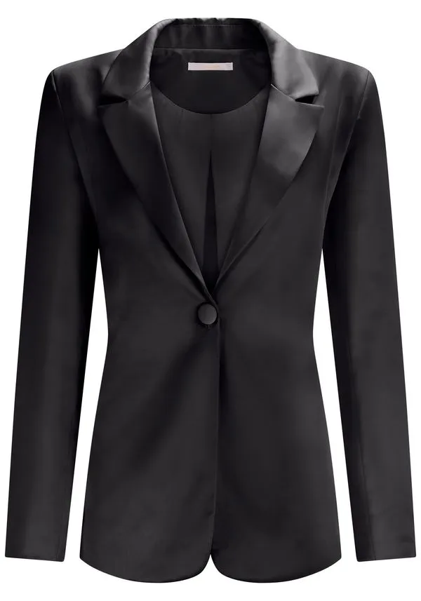 Blazer Manga Longa Alfaiataria em Tecido Acetinado PRETO REATIVO M