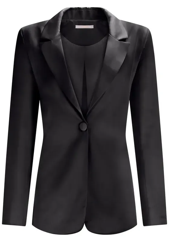 Blazer Manga Longa Alfaiataria em Tecido Acetinado PRETO REATIVO M