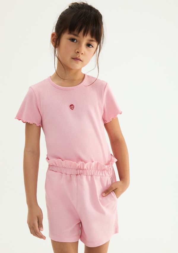 Blusa Manga Curta Infantil Menina Em Ribana - Rosa 010