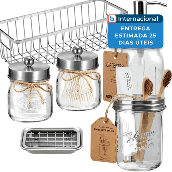 Conjunto para Banheiro 6 Potes Sheechung Vidro Níquel A-MBI