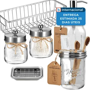 Conjunto para Banheiro 6 Potes Sheechung Vidro Níquel A-MBI