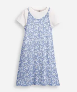 vestido infantil de viscose com sobreposição floral colorido 12