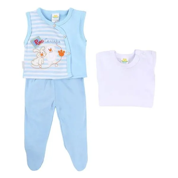 Conjunto Bebê Puro Carinho Animais 3 Peças Azul (MP)