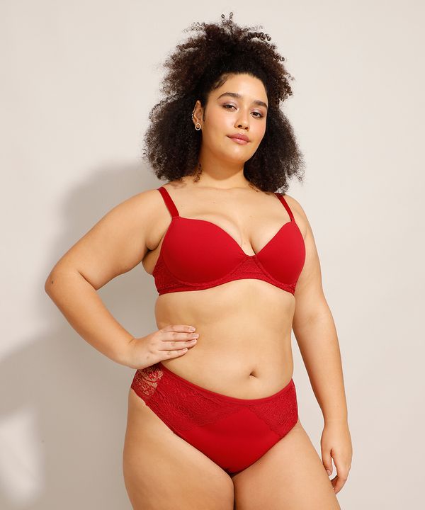 Calcinha Caleçon com Renda Plus Size Bonjour Vermelha EG