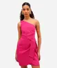 vestido ombro único feminino com linho e amarração rosa P