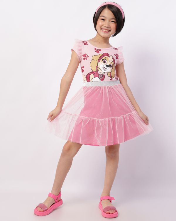 Vestido Infantil Curto Patrulha Canina Skye com Tule Rosa 4