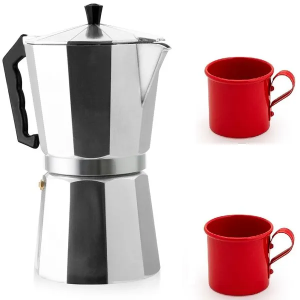 Cafeteira tipo Italiana para 9 Cafezinhos com 2 canequinhas