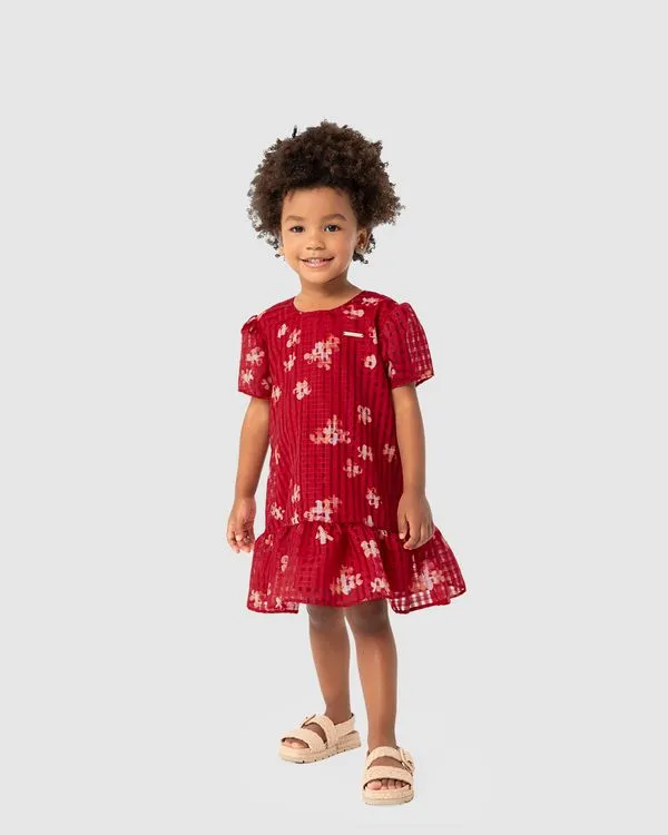 Vestido Menina Evasê Em Organza - Carinhoso Vermelho - 3