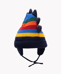 gorro de tricot dinossauro listrado multicor Único