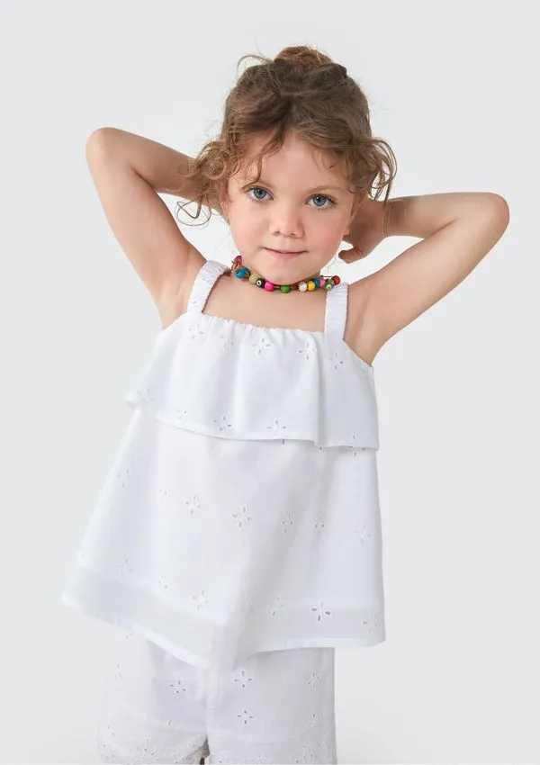 Blusa Bata Infantil Menina Toddler Com Babado - Branco 003