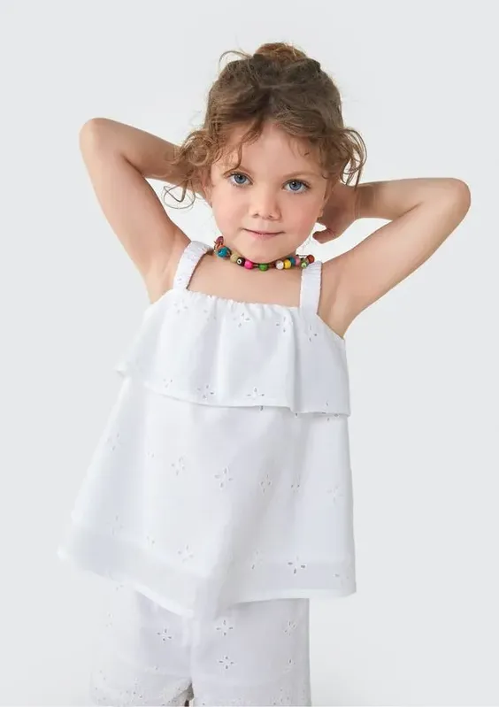 Blusa Bata Infantil Menina Toddler Com Babado - Branco 003