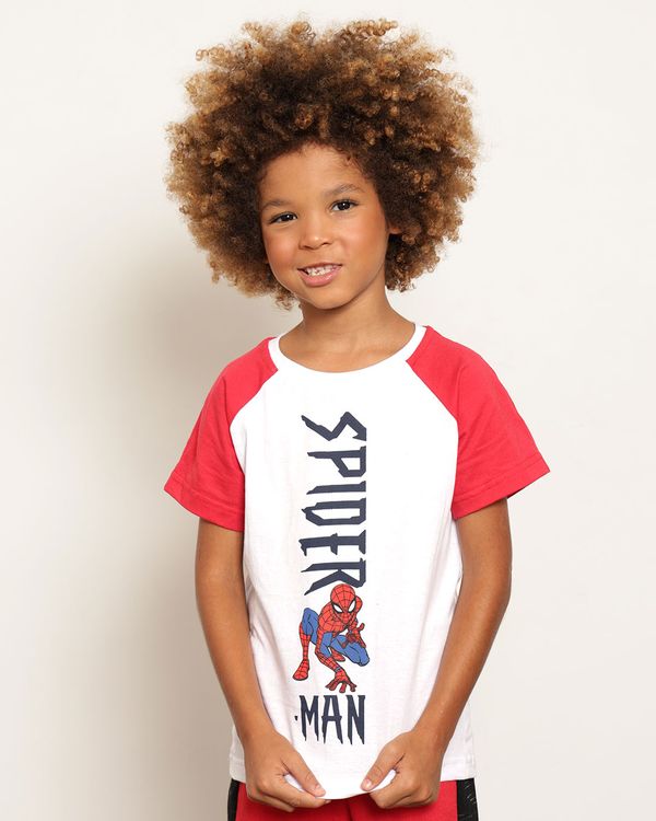 Camiseta Infantil Marvel Homem Aranha Manga Curta Raglan Branca 10