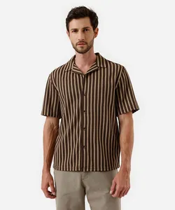 camisa masculina manga curta listrada marrom G