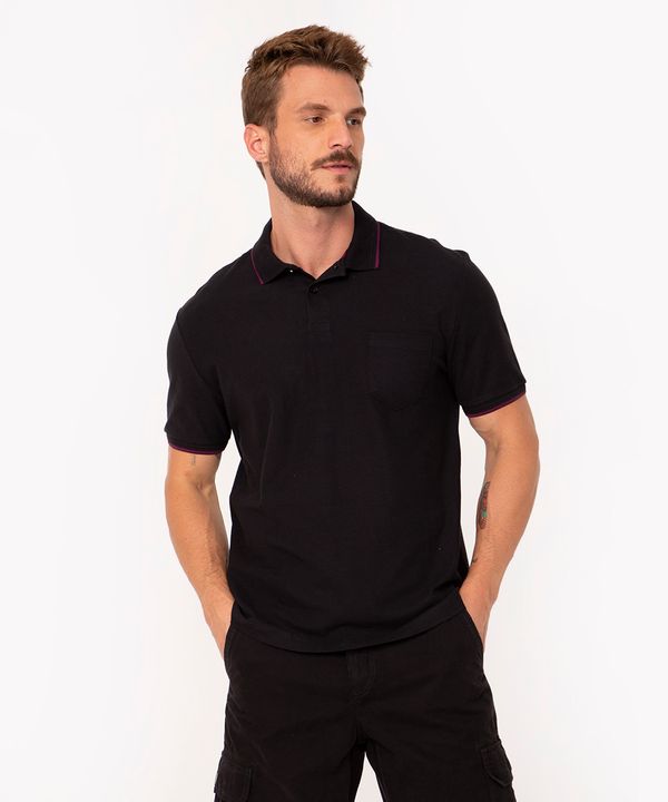 polo comfort de algodão com bolso preta PP