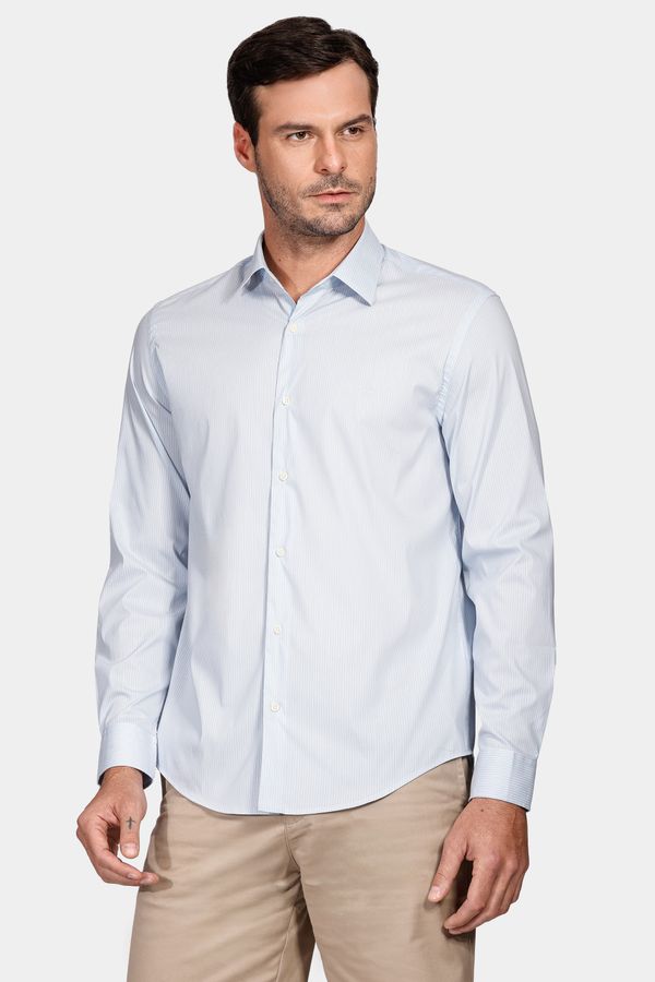 Camisa Regular Algodão Poliamida Listrada Tech Fresh Azul Claro Com Branco - P