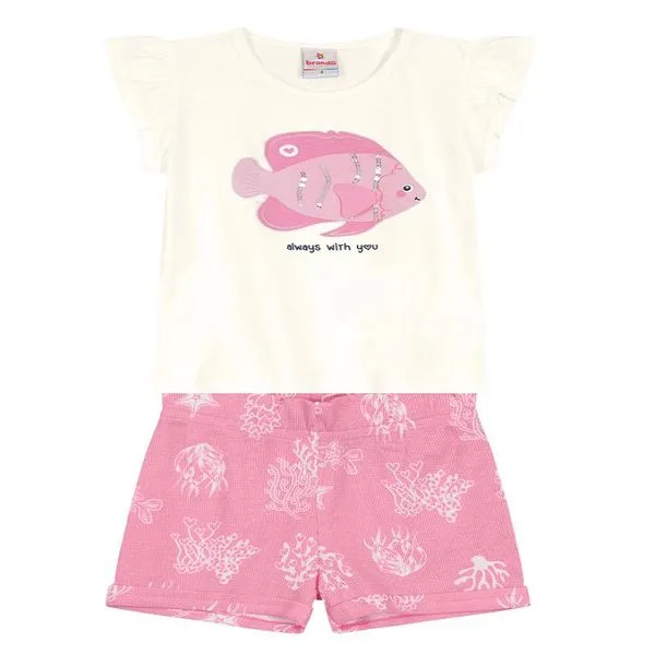Conjunto Blusa e Shorts Relevo - Rosa - Lantejoula - Brn Conjunto Blusa e Shorts Relevo - Rosa - Tam 1 - Brandili