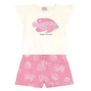 Conjunto Blusa e Shorts Relevo - Rosa - Lantejoula - Brn Conjunto Blusa e Shorts Relevo - Rosa - Tam 1 - Brandili