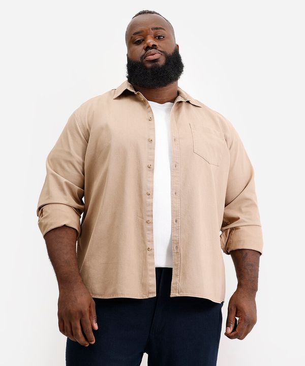 camisa masculina de sarja manga longa plus size bege GG4