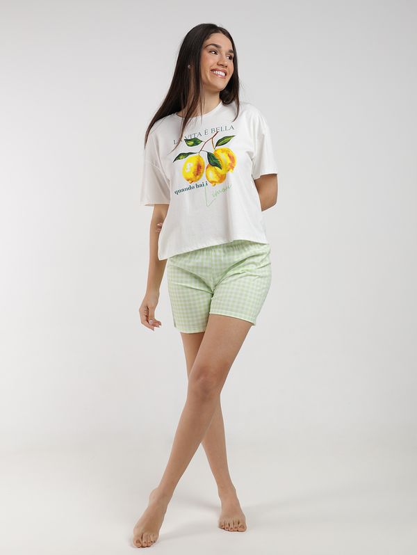Pijama Curto Algodão Xadrez Feminino BRANCO/VERDE P