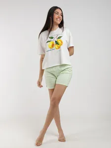 Pijama Curto Algodão Xadrez Feminino BRANCO/VERDE P