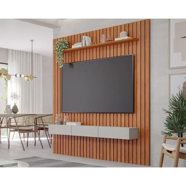 Home p/TV até 65 Pol Maragogi c/Bancada 185cm Cinamomo/Off White-Permóbili