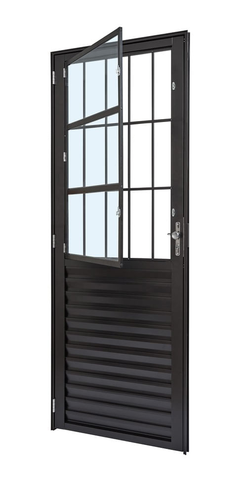 Porta Alumínio Postigo Palheta Vidro Boreal Direita 80X210X4 Preto Cristal Ultra Ramassol