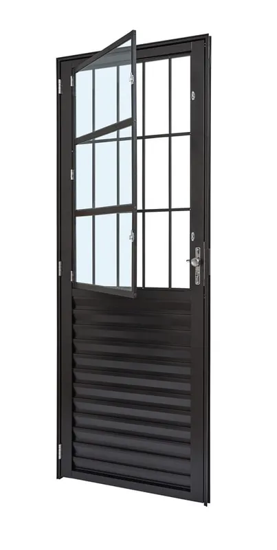 Porta Alumínio Postigo Palheta Vidro Boreal Direita 80X210X4 Preto Cristal Ultra Ramassol