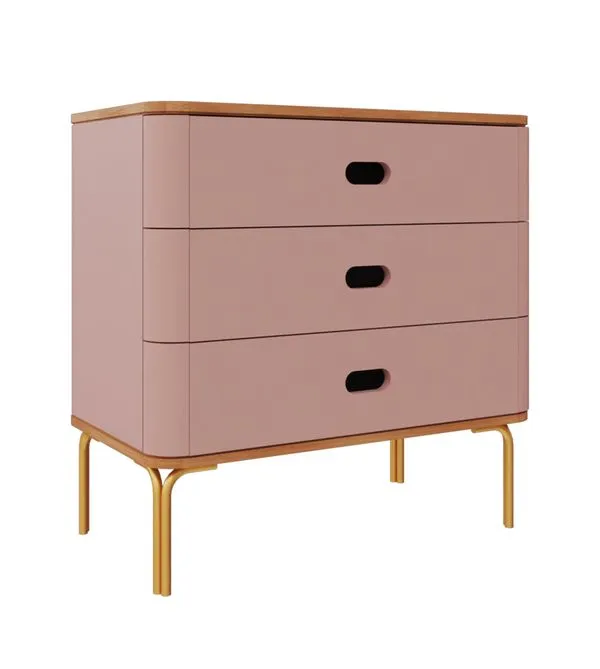 Cômoda Aquarela com 3 Gavetas - Cia do Móvel Rose/Dourado