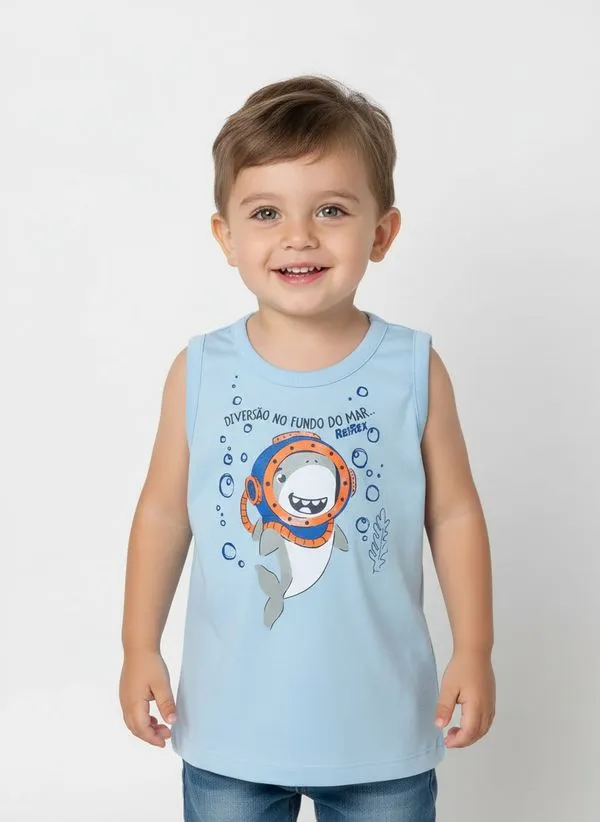 Camiseta Regata Estampada Infantil Para Menino- AZUL 2