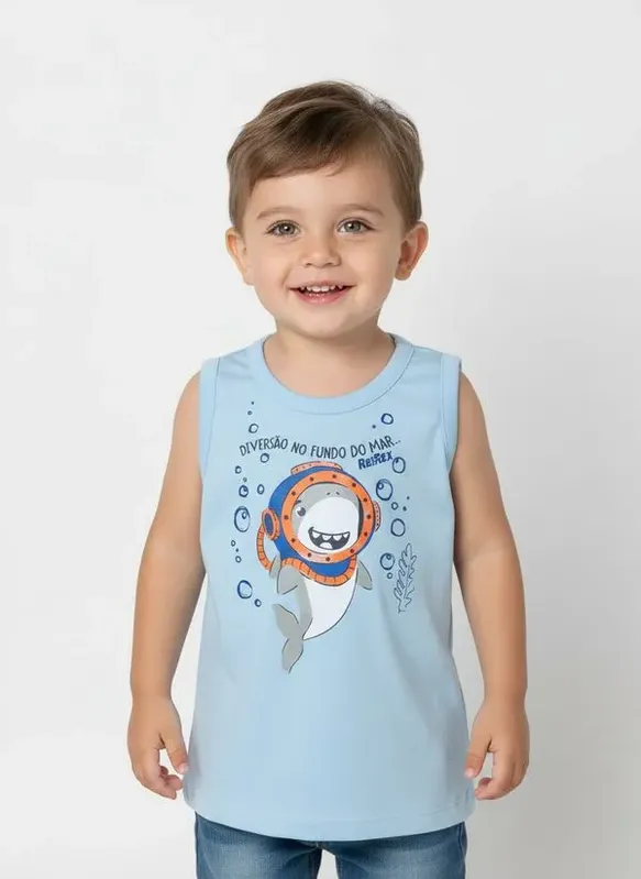 Camiseta Regata Estampada Infantil Para Menino- AZUL 2