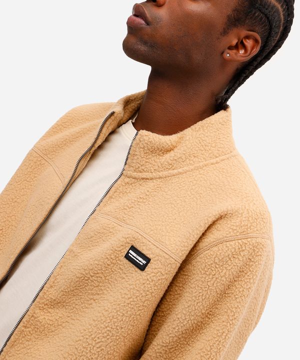 jaqueta masculina fleece com zíper bege G