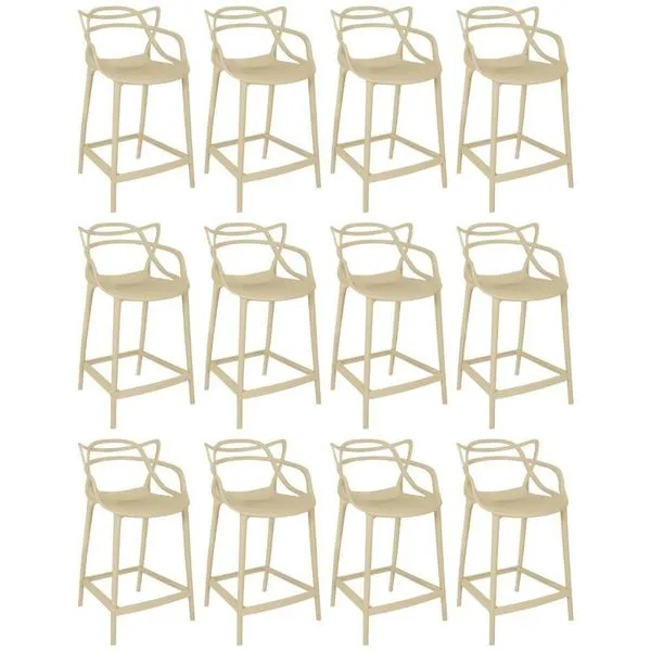 Kit 12 Banquetas Média Allegra 66cm Design Cozinha/bancada - Nude