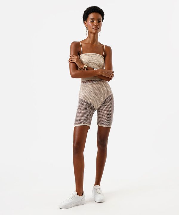 bermuda biker feminina de tela com brilhos bege G