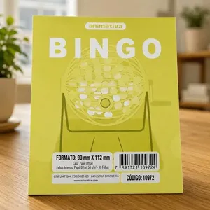 Cartela de Bingo 96 Folhas em Papel Offset 56G-M2 Formato 90MM X 112MM Amarela Animativa Cartela de Bingo 96 Folhas Papel Offset 56G-M2 Amarela Animativa