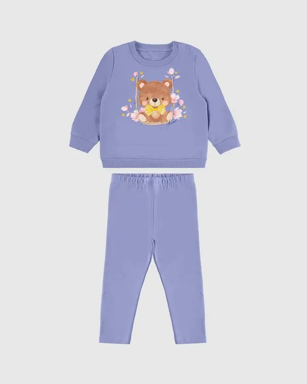 Conjunto Menina Blusão Estampa Glitter Em Moletom Flanelado - Carinhoso Roxo - 3