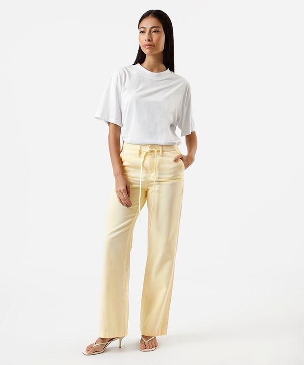 calça wide leg feminina de sarja com cordão sawary amarela 42
