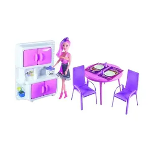 Kit Cozinha Infantil Rosa com Boneca Cadeira Mesa Armário com Utensílios para Brincar Lua de Cristal Kit Cozinha Infantil Rosa com Boneca Cadeira Mesa Armário e Utensílios Lua de Cristal