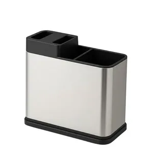 Porta talheres inox com escorredor e suporte para facas