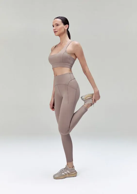 Calça Legging Esportiva Feminina Com Costuras Contrastantes - Marrom M