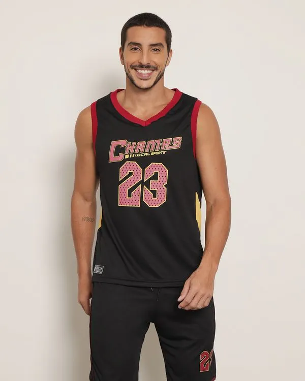 Regata Esportiva Masculina Baquete Estampa Frontal Preta M