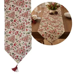 Caminho de Mesa Natalino Gobelin Luxo Estampa Pinheiro Color 180x33CM Off White Yangzi Caminho de Mesa Natalino Gobelin Estampa Pinheiro 180x33CM Off White Yangzi