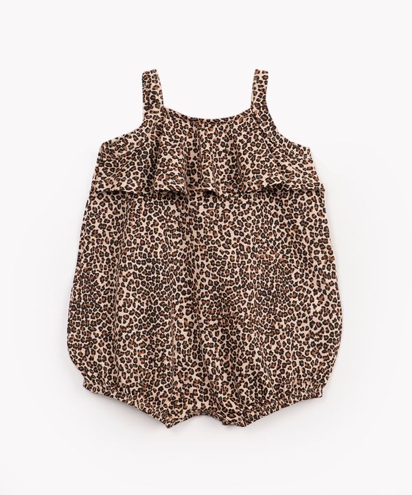 macaquinho de algodão infantil animal print bege 12-18