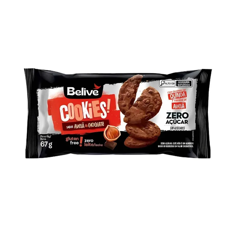 Cookies Zero Açúcar Avelã e Chocolate Belive 67g - Unidade