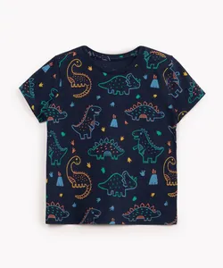 camiseta infantil de algodão manga curta dinossauro azul marinho 2