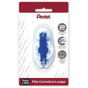 Fita Corretiva Pentel Longa com Secagem Rápida e sem Borrões 5MM X 20M Unidade para Escritório e Escola Branco Fita Corretiva Pentel Longa com Secagem Rápida 5MM X 20M Unidade para Uso em Documentos Branco